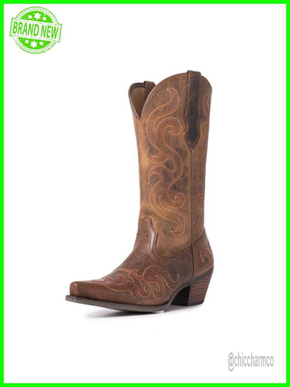 Genuine Leather Wide Calf Western Cowboy Boots Pointed Toe Chunky Heel Country